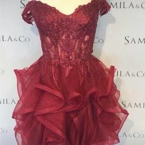 Burgundy Lace Prom Dress
